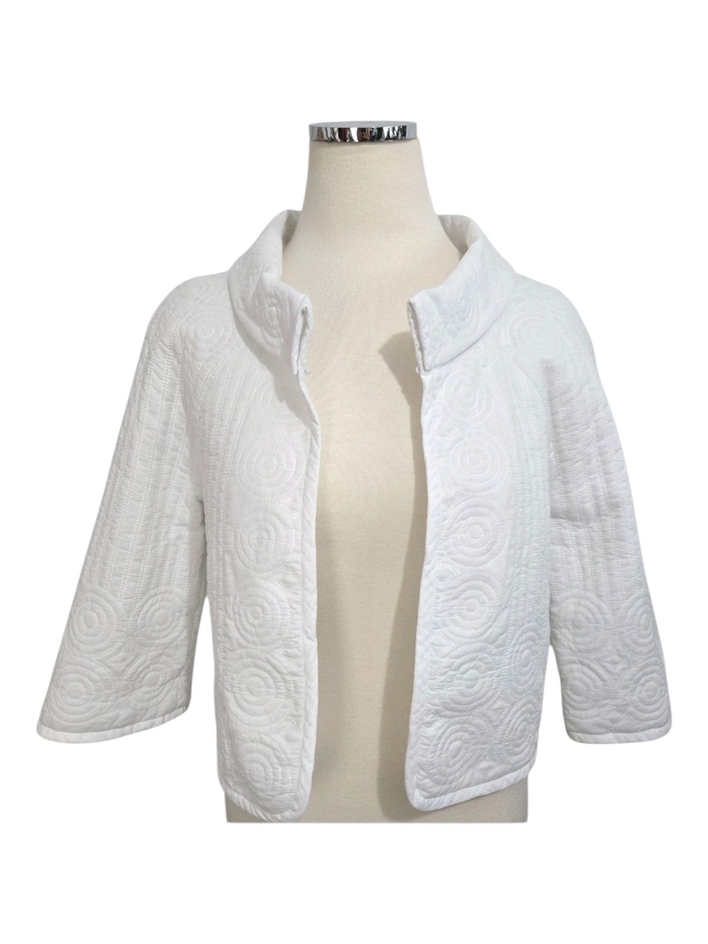 Catherine Malandrino Quilted Jacket White Cropped Sz 6 Funnel Neck Coastal Chic